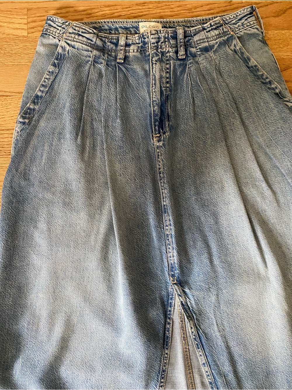 Anthropologie: Pilcro- Light Wash Denim Maxi Skirt with Front Slit - Picture 3 of 5